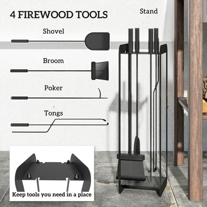 5 Pieces Fireplace Companion Set, Metal Fireplace Accessories Fireside Companion Set with Brush, Shovel, Poker