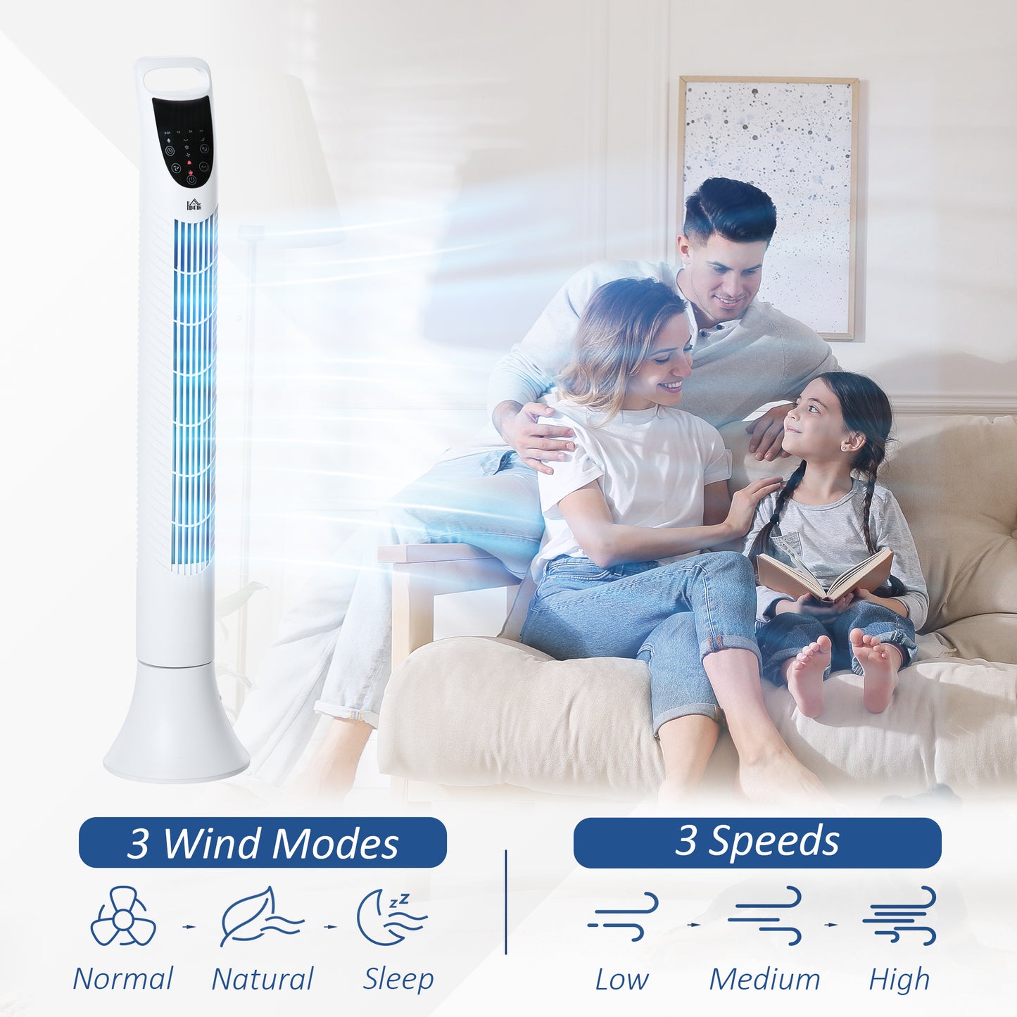 36" Freestanding Tower Fan, Pedestal Fan with 3 Speed 3 Mode, 7.5h Timer, 70 Degree Oscillation, LCD Panel