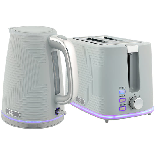 Modern Kettle and Toaster Set - Grey