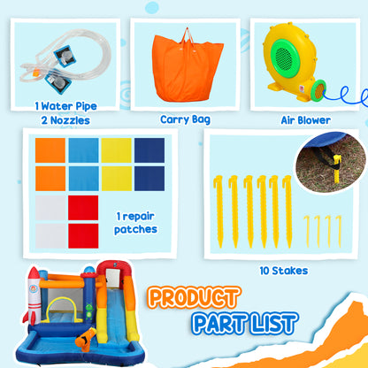5 in 1 Bouncy Castle for Children with 550W Blower, Water Slide, Splash Pool, Jumping Area, Climbing Wall, Cannon