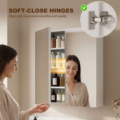 Bathroom Mirror Cabinet, 3-Tier Wall Mount Bathroom Storage Cabinet with Soft-Close Hinges and Adjustable Shelf