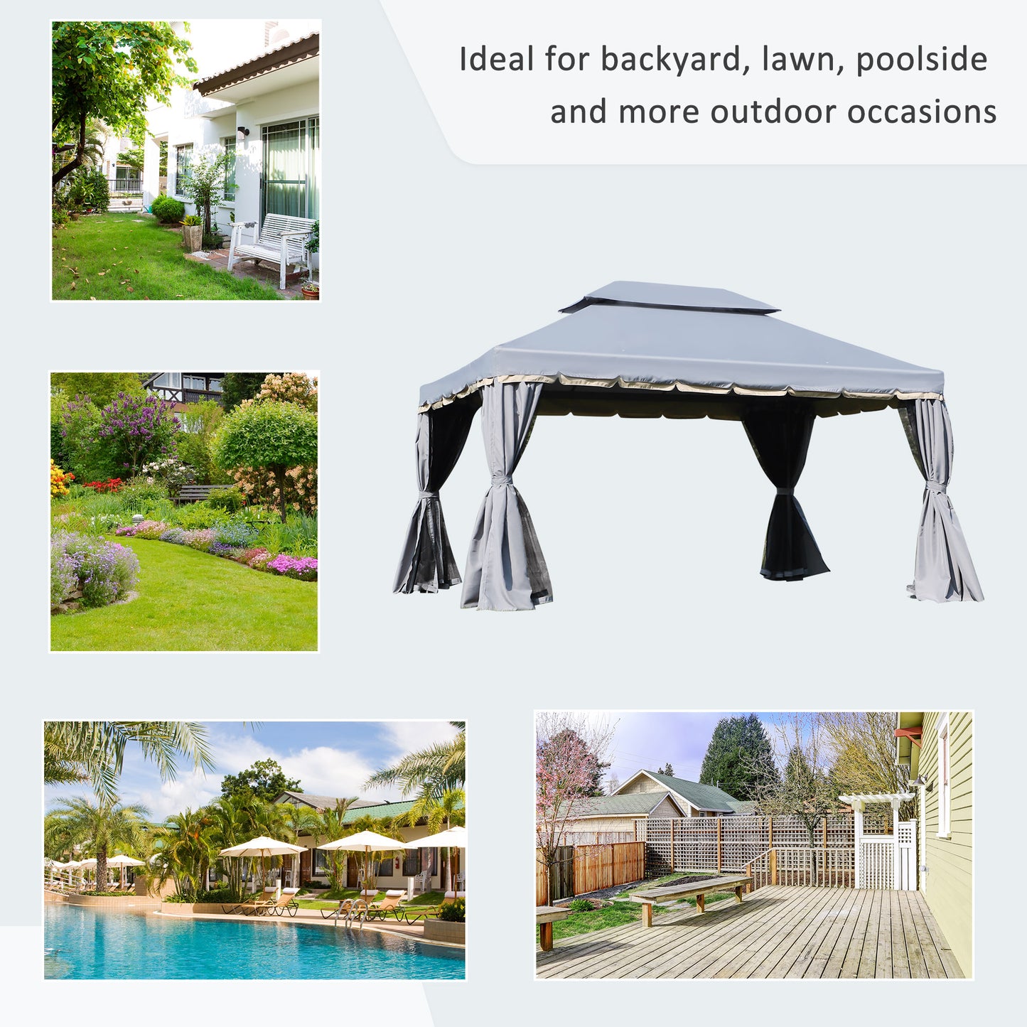 3 x 4m Aluminium Garden Gazebo, Marquee Canopy Shelter Pavilion Party Tent with Nets and Curtains for Garden and Deck, Grey