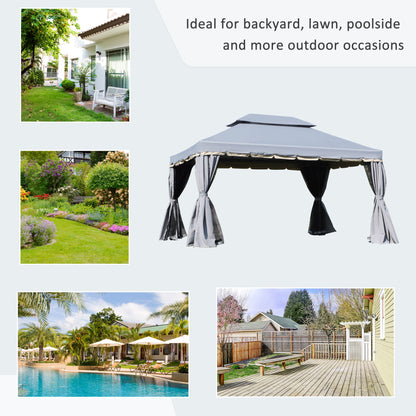 3 x 4m Aluminium Garden Gazebo, Marquee Canopy Shelter Pavilion Party Tent with Nets and Curtains for Garden and Deck, Grey