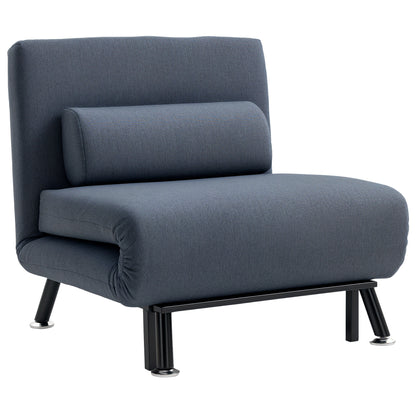 Single Sofa Chair Bed, Linen Fabric 3-in-1 Convertible Sleeper Chair with 5-Position Adjustable Backrest, 75cm Wide Seat