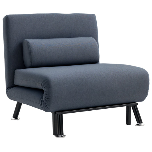 Single Sofa Chair Bed, Linen Fabric 3-in-1 Convertible Sleeper Chair with 5-Position Adjustable Backrest, 75cm Wide Seat