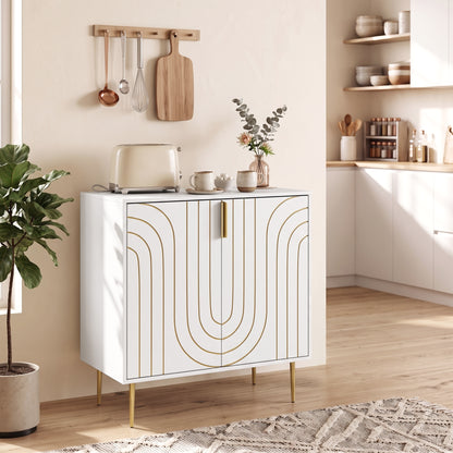 Modern Kitchen Cupboard, Storage Cabinet with 2 Doors, Adjustable Shelf and Metal Legs, White