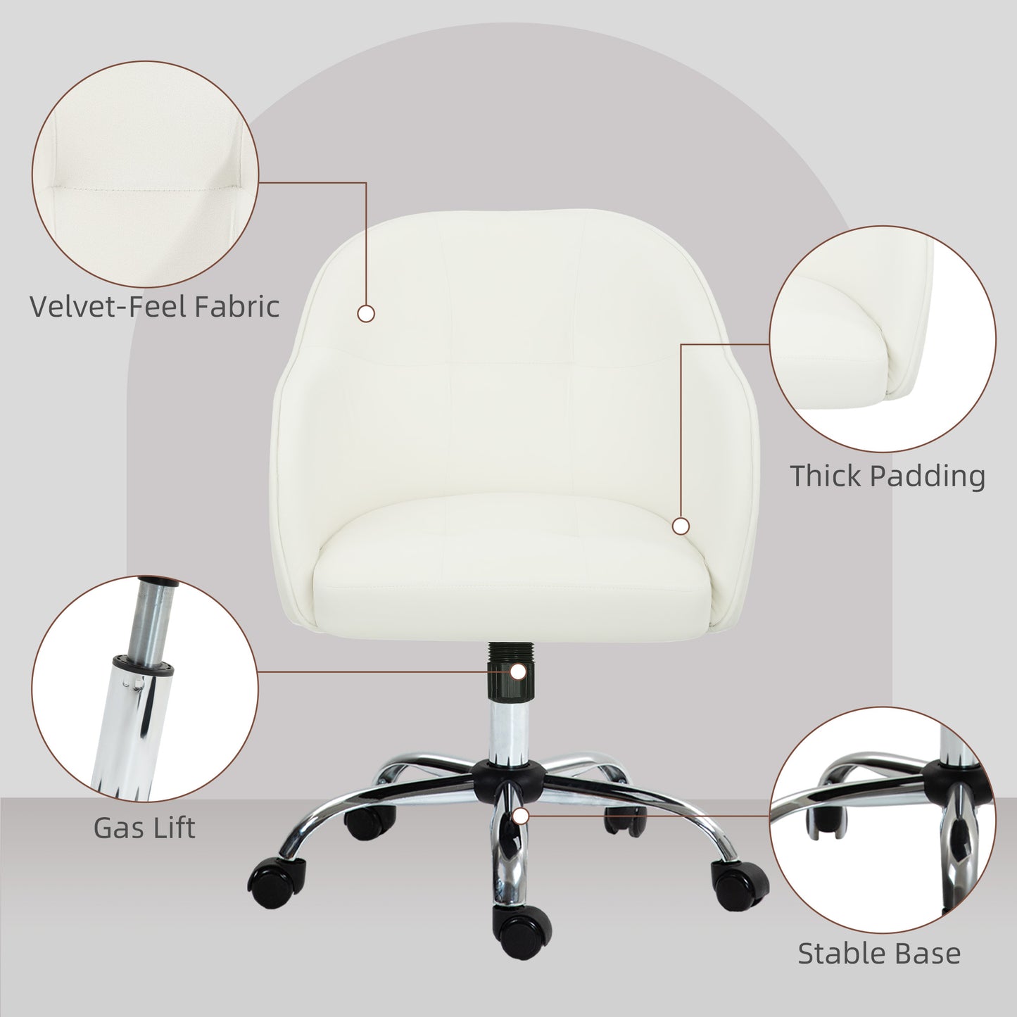 46-56 cm Velvet-feel Office Chair - Cream