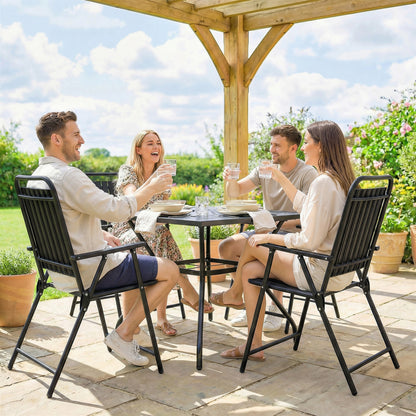 Folding Garden Chairs, Garden Dining Chairs with Plastic Slatted Seat Back, Armrests, Steel Frame, Set of 4, Black