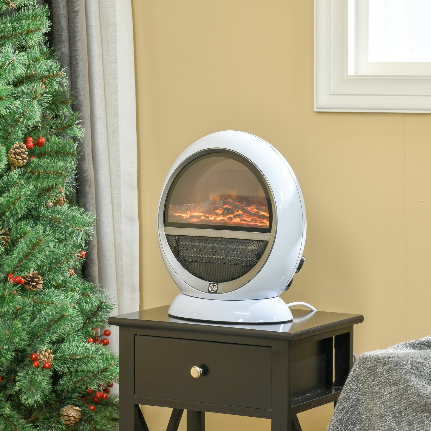 Freestanding Electric Fireplace Indoor Space Table Top Heater with Realistic Flame Effect, Rotatable Head