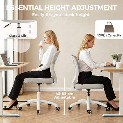 Office Chair, Armless Computer Desk Chair with Breathable Mesh, Adjustable Height, Swivel Wheels, Grey