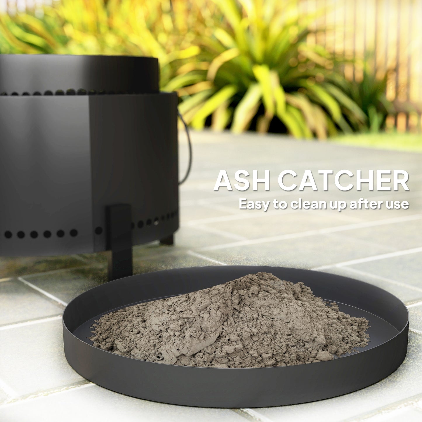 Smokeless Fire Pit with Ash Catcher, 37cm Portable Wood Burning Firepit with Poker for Garden Camping Bonfire Party, Metal