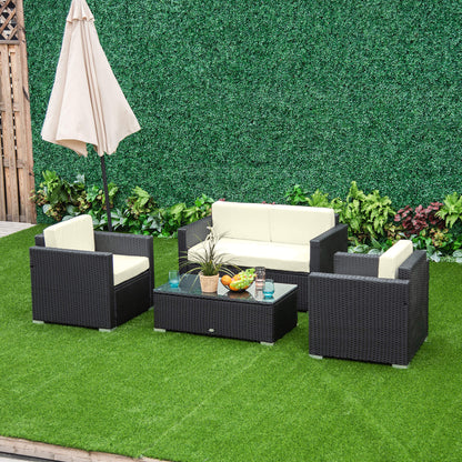 4-Seater Rattan Sofa Set Garden Rattan Furniture Wicker Steel Chair Seat Furniture, Black