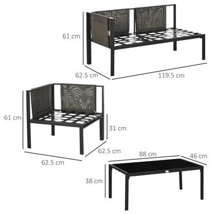 5 Seater Garden Corner Sofa Set, 4 Pieces Metal Garden Furniture Set with Loveseats, Glass Top Coffee Table