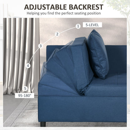 3-In-1 Single Sofa Bed with Thick Padded Seat & 5-position Adjustable Back for Living Room, Bedroom, Blue