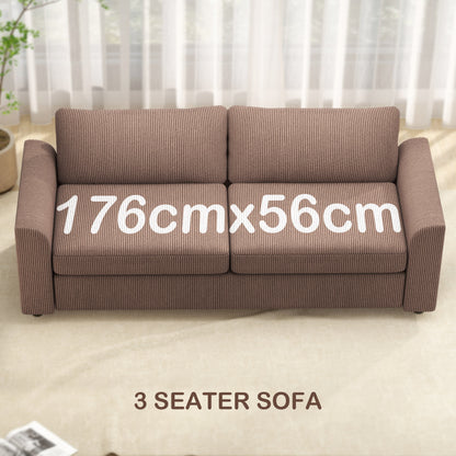 3 Seater Sofa, 212cm Corduroy Couch with Spring Cushion, Wide and Deep Seat, Plush Backrest, 2 Pillows