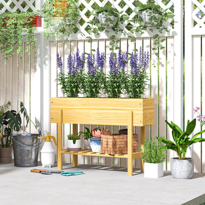 Wooden Raised Garden Bed, Elevated Planter Box with Bed Liner, Drainage Holes and Storage Shelf