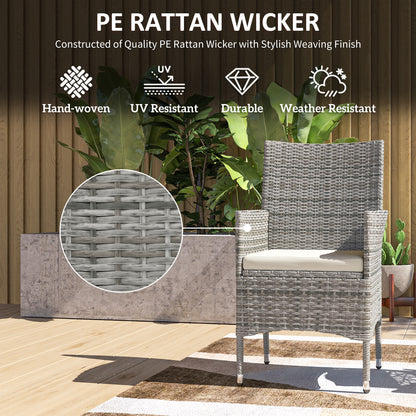 2 Pieces Rattan Garden Chairs Dining Chair Set with Cushion, Mixed Grey