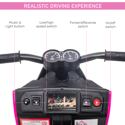 6V Kids Electric Motorbike Ride On Toy w/ Music LED Lights Training Wheels for Girls Boy 2-4 Years Pink