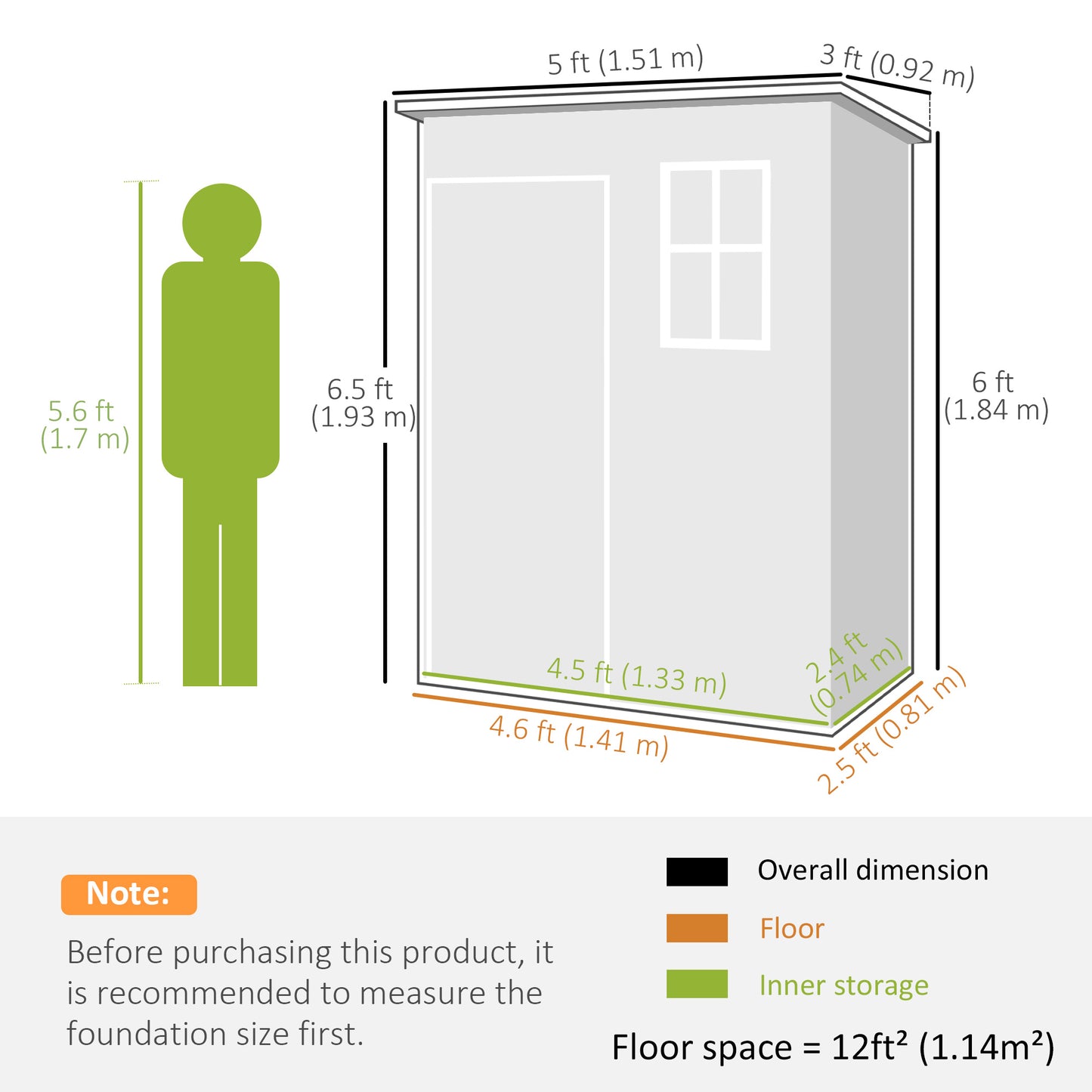 5' x 3' Plastic Garden Shed with Floor, Outdoor Storage Shed with Lockable Door, Window and Vent for Garden, Patio, Grey