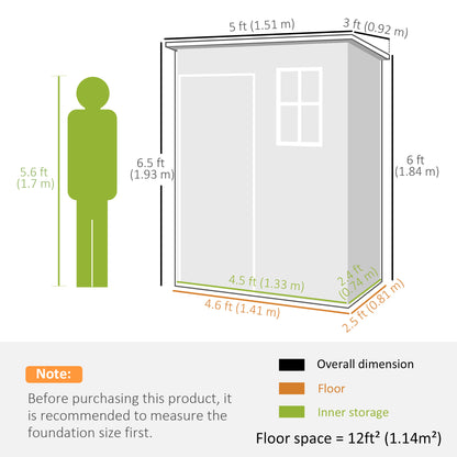 5' x 3' Plastic Garden Shed with Floor, Outdoor Storage Shed with Lockable Door, Window and Vent for Garden, Patio, Grey