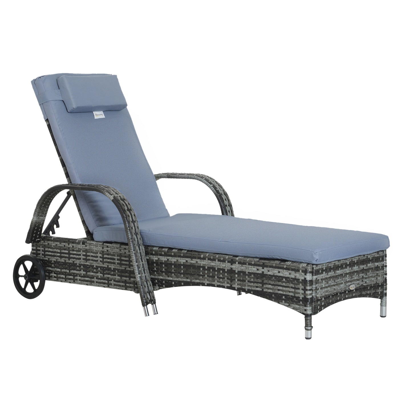 Garden Rattan Furniture Single Sun Lounger Recliner Bed Reclining Chair Patio Outdoor Wicker Weave Adjustable Headrest