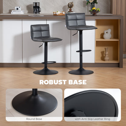 Set of Two Modern Faux Leather Bar Stools - Dark Grey