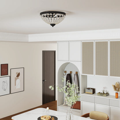 Crystal Chandelier Ceiling Light with 168 Octagonal Beads, Vintage 2-Light Flush Mount Ceiling Light for Living Room