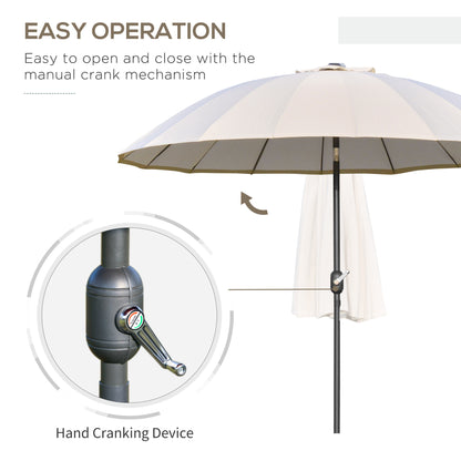 2.5m Shanghai Garden Parasol Umbrella with Crank & Tilt, Adjustable Outdoor Sun Shade, Off-White