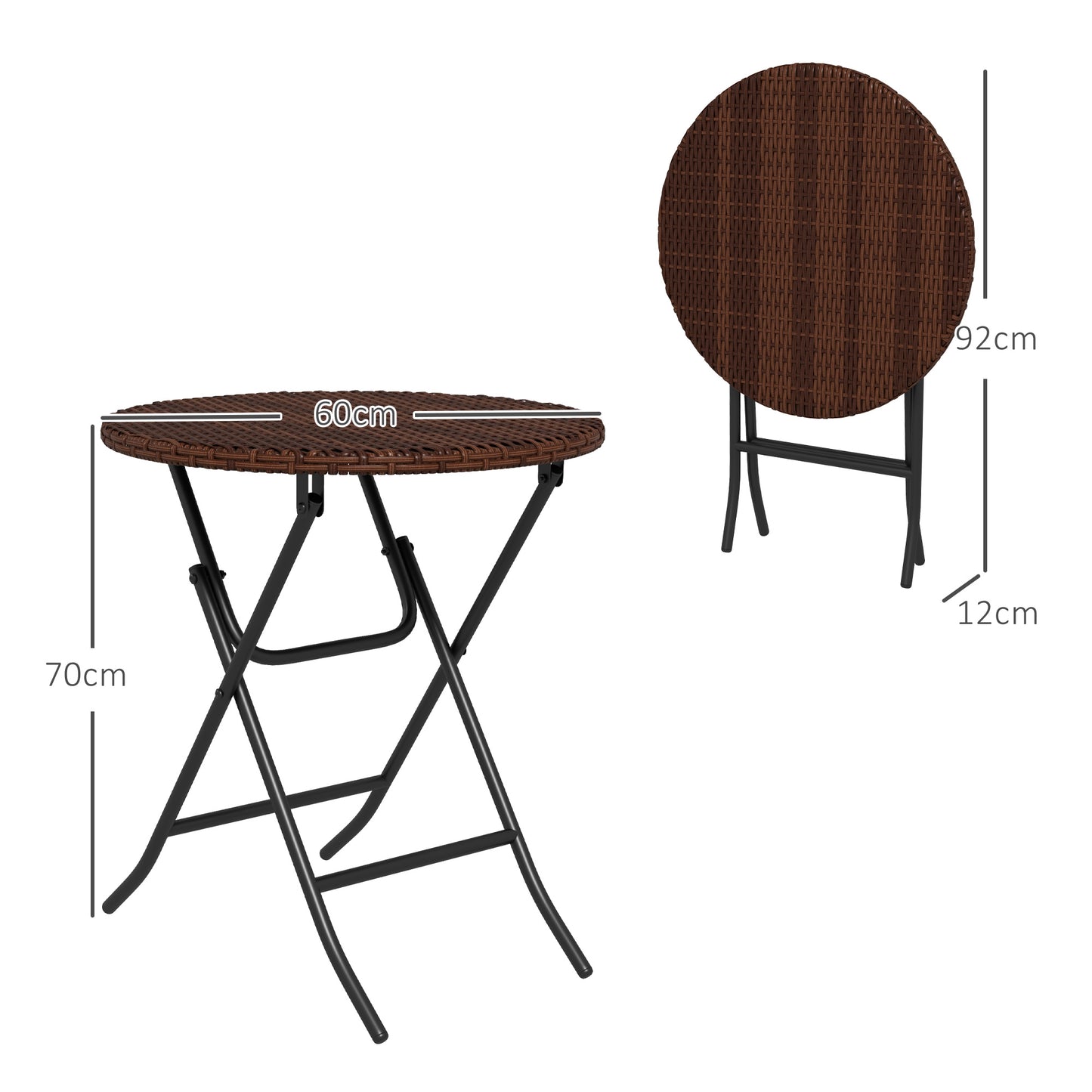 Foldable PE Rattan Outdoor Coffee Table, Metal Frame Wicker Round Side Table, Coffee Table Side Table for Lawn, Garden