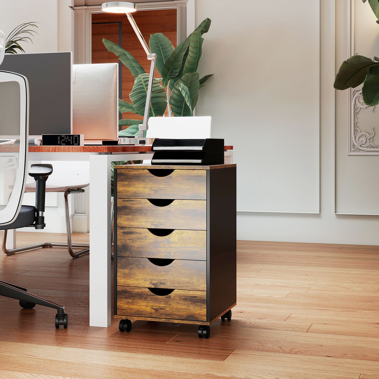 Five-Drawer Filing Cabinet - Rustic Brown