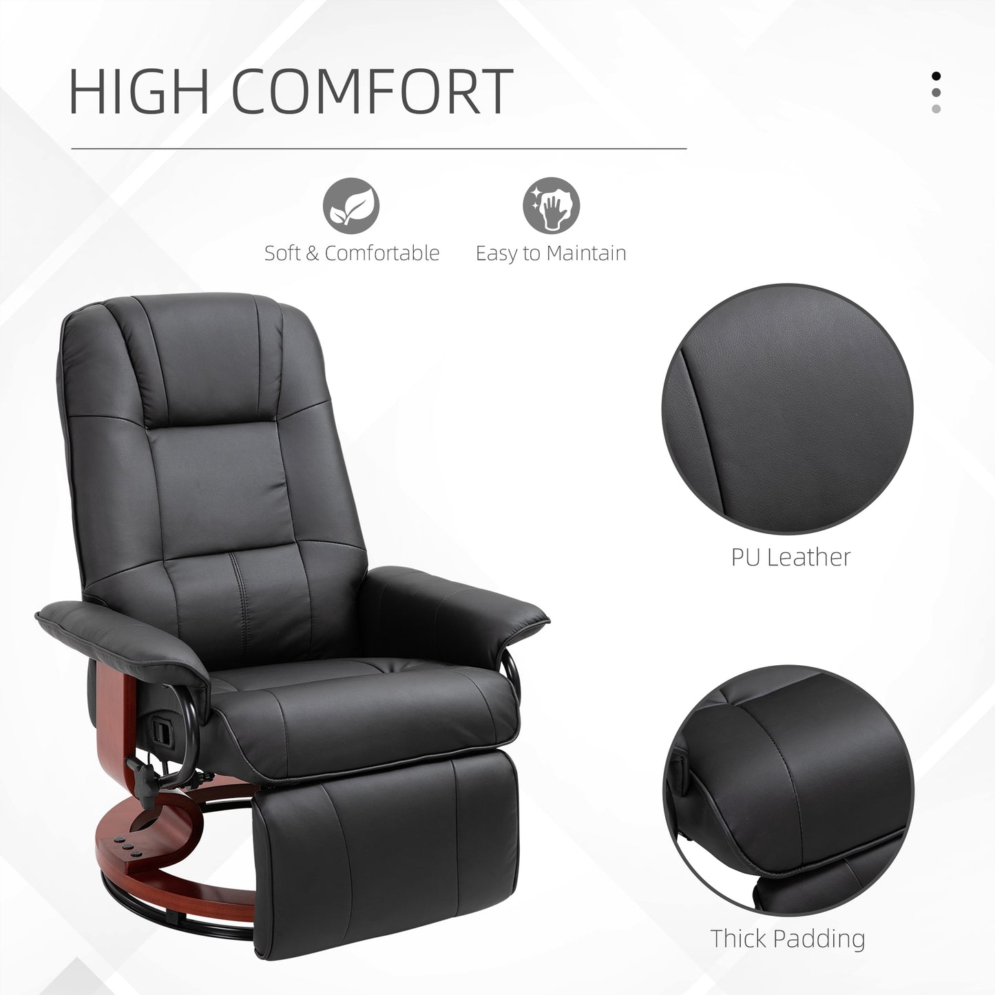 Reclining Swivel Chair, with Footrest - Black