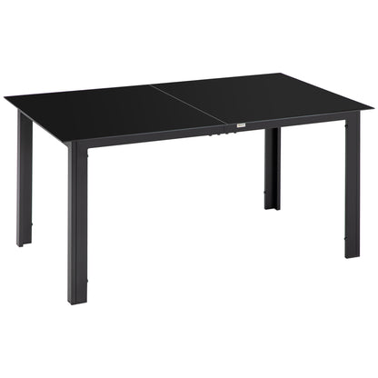 Outdoor Dining Table for 6, Aluminium Rectangular Garden Table with Tempered Glass Tabletop for Yard, Patio, Black