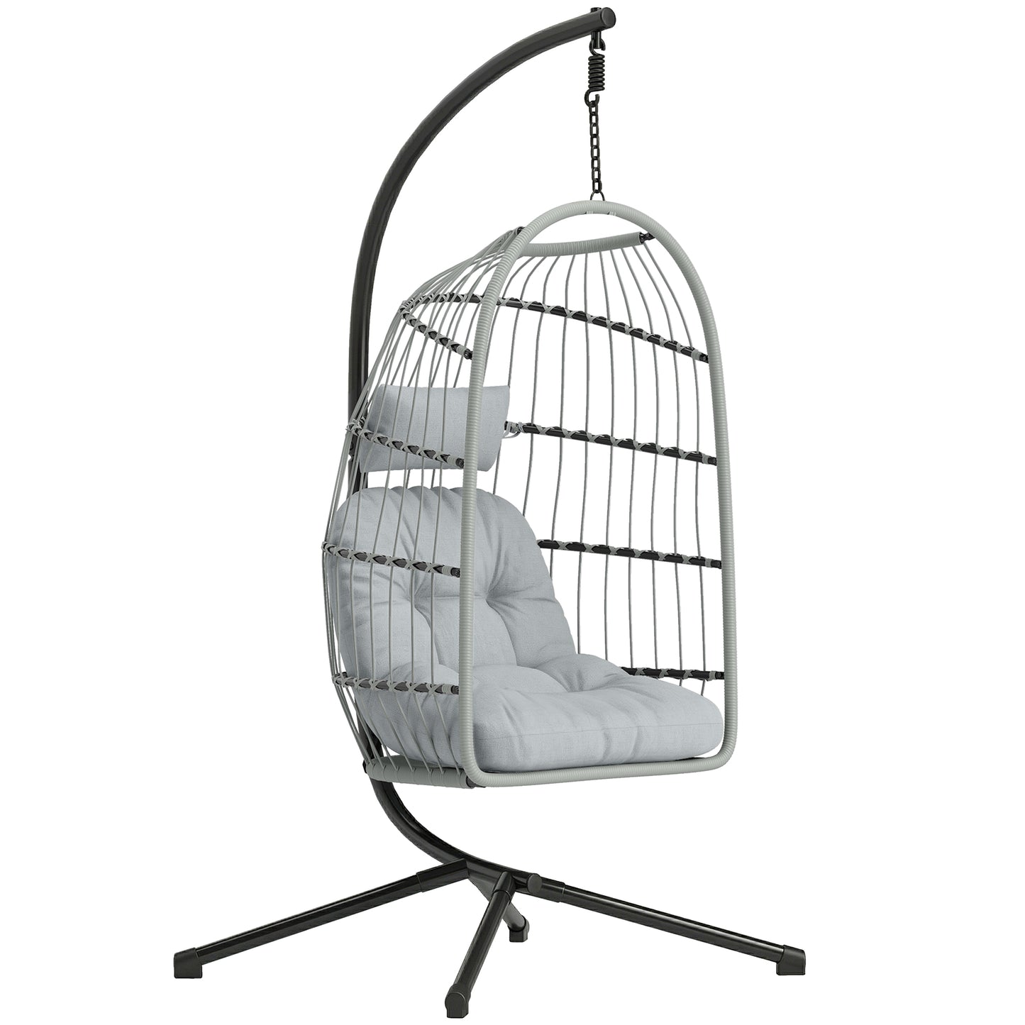 Hanging Egg Chair, Indoor Outdoor Hammock Swing Chair with Stand, Safety Strap, Foldable Basket, Light Grey