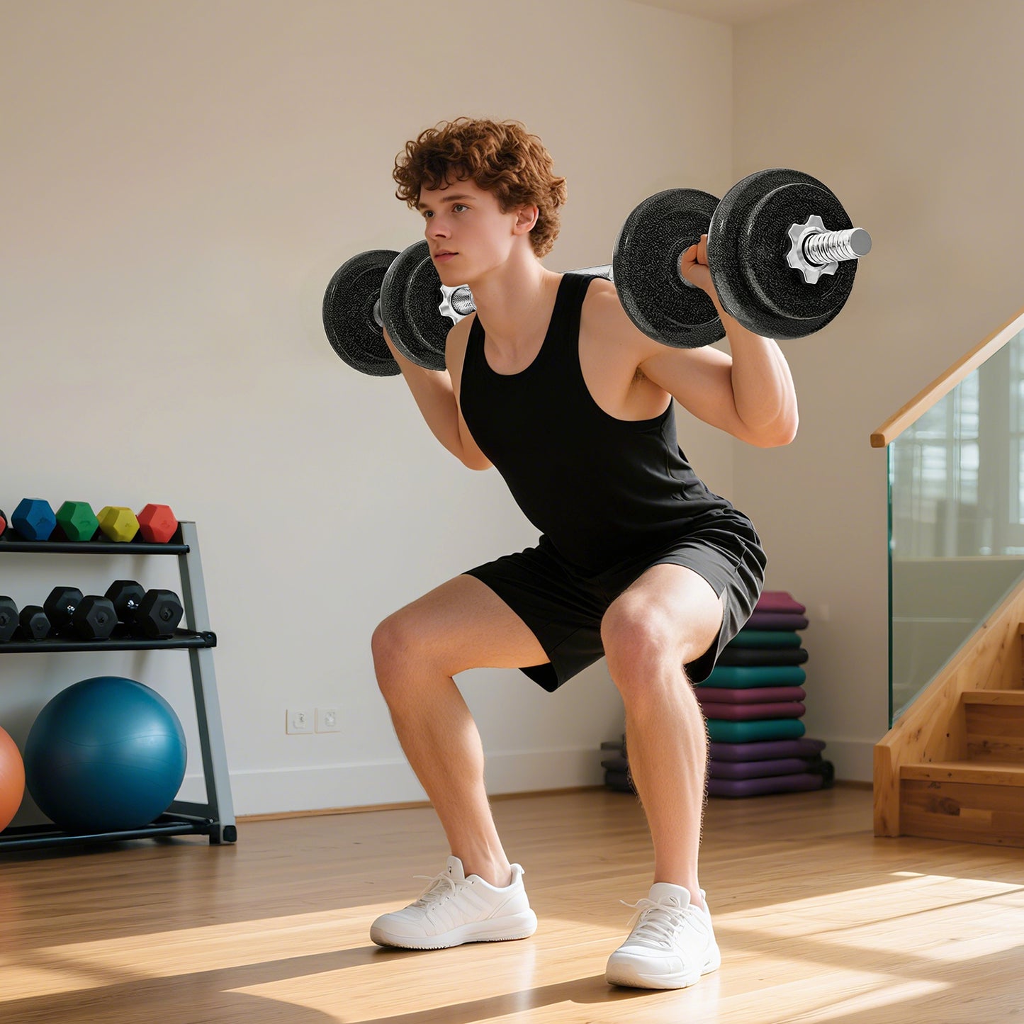 2-in-1 Adjustable Dumbbells Set, 20kg Cast Iron Weights Dumbbells Set with Non-Slip Grip for Strength Training