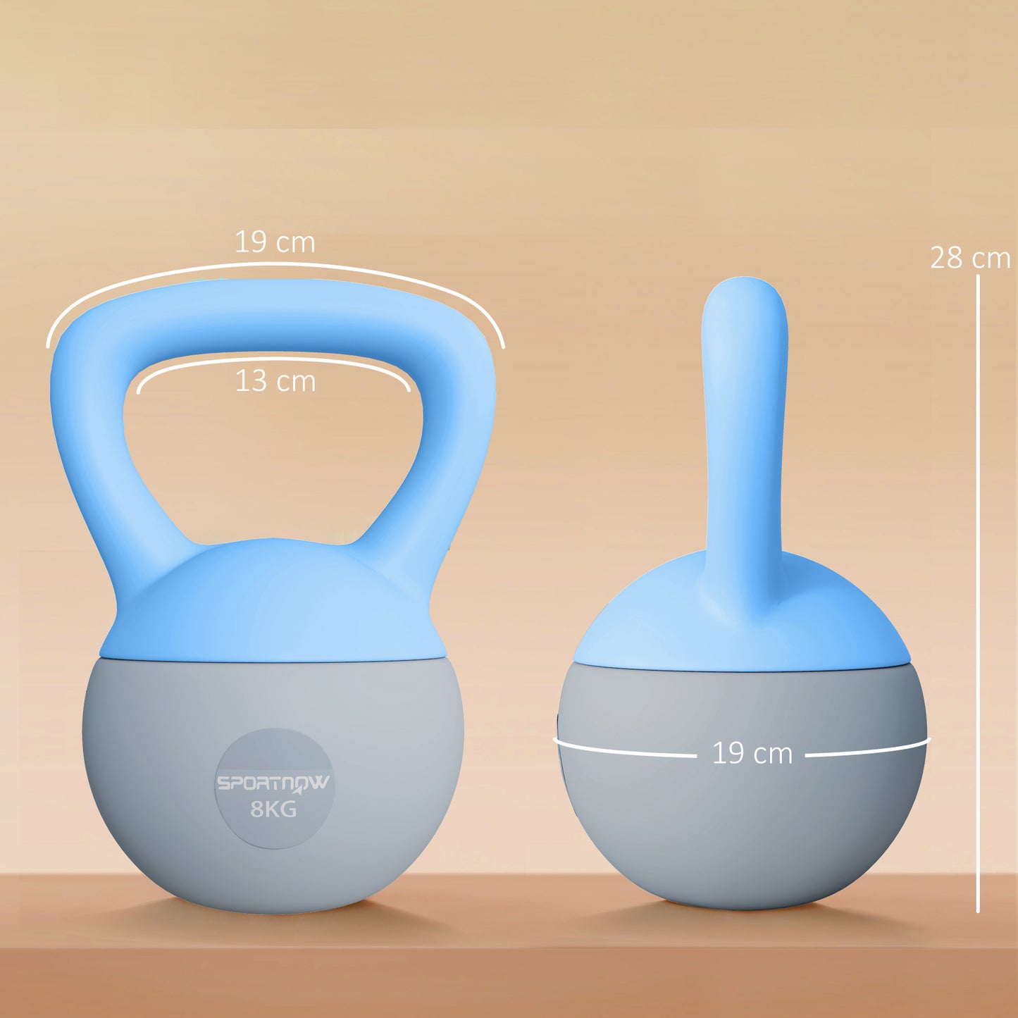 8KG Soft Kettlebell, Kettlebell with Non-Slip Handle for Home Gym, Weight Lifting, Strength Training, Light Blue/Grey