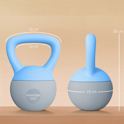 8KG Soft Kettlebell, Kettlebell with Non-Slip Handle for Home Gym, Weight Lifting, Strength Training, Light Blue/Grey