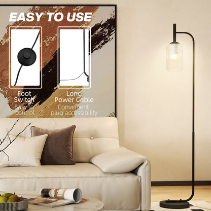 Floor Lamp for Living Room with Glass Lampshade, Modern Standing Lamp with Foot Switch for Bedroom, Bulb not Included, Black