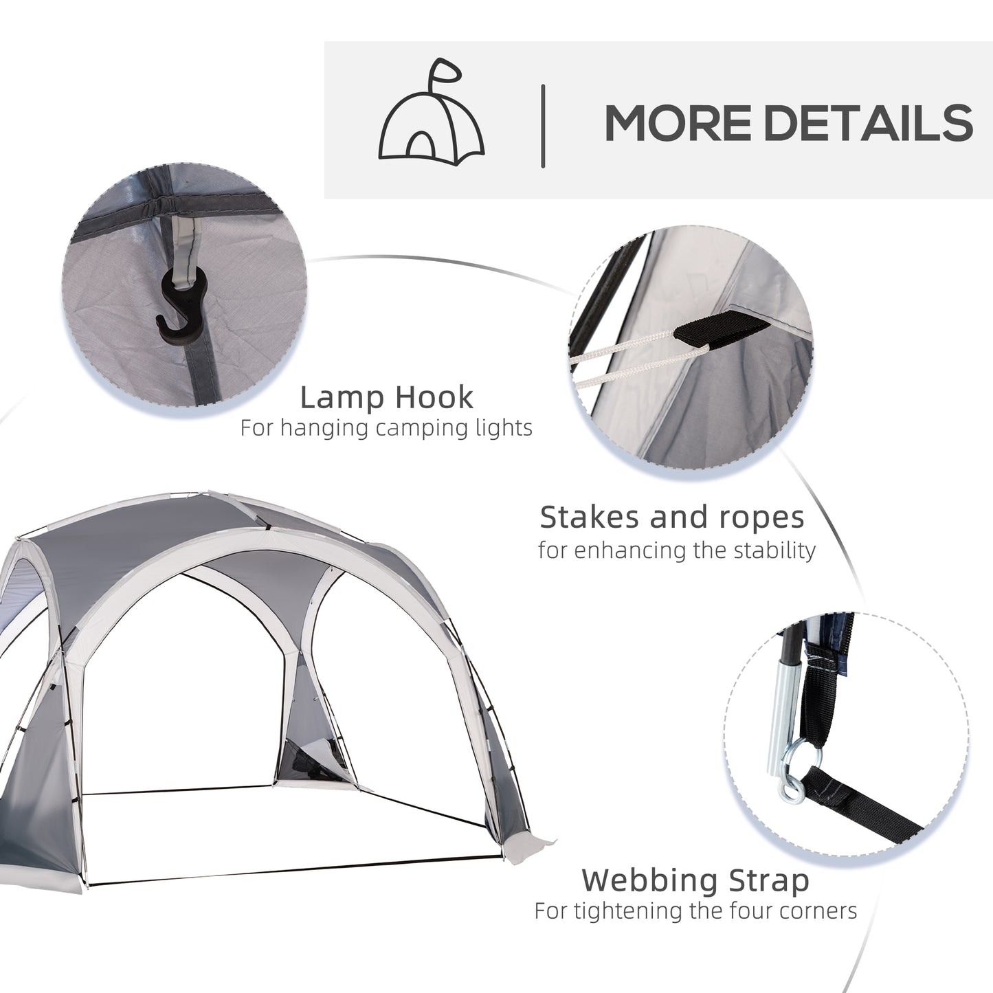Dome Tent for 6-8 Person, Camping Tent with 4 Zipped Mesh Doors, Removable Oxford Cloth, Lamp Hook, Portable Carry Bag