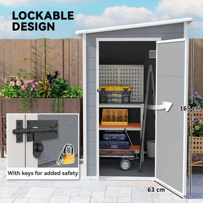 4'x5' Garden Storage Shed, Lean to Shed, Lockable Garden Shed with Window, Vent and Plastic Roof, Grey