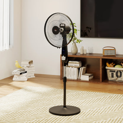 40 cm Pedestal Standing Floor Fan, Oscillation Cooling Fan with Remote Control, Black
