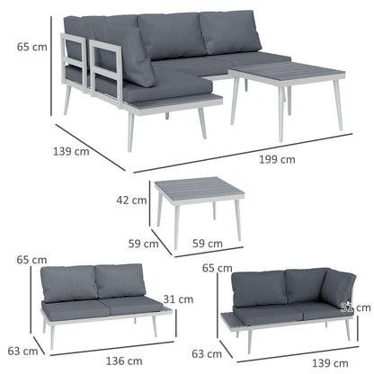 3 Piece Garden Furniture Set with 5-Level Adjustable Lounger, L Shaped Garden Corner Sofa with Cushions, Mesh Seat