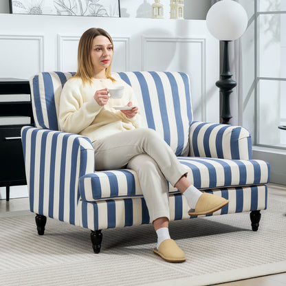 Modern Cuddle Chair, Velvet Single Sofa Armchair with Stripe, Turned Legs and Wide Seat