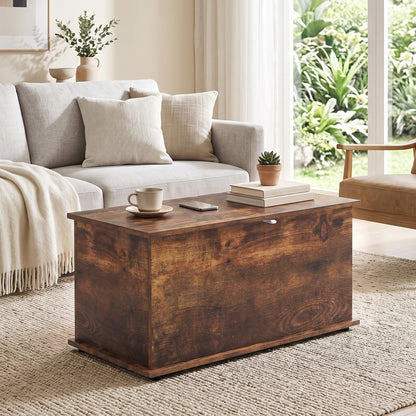 Storage Chest, 102L Blanket Box, Shoe Bench Safety Hinged Lid, Bed End Bench for Bedroom, 80 x 40 x 45cm, Rustic Brown