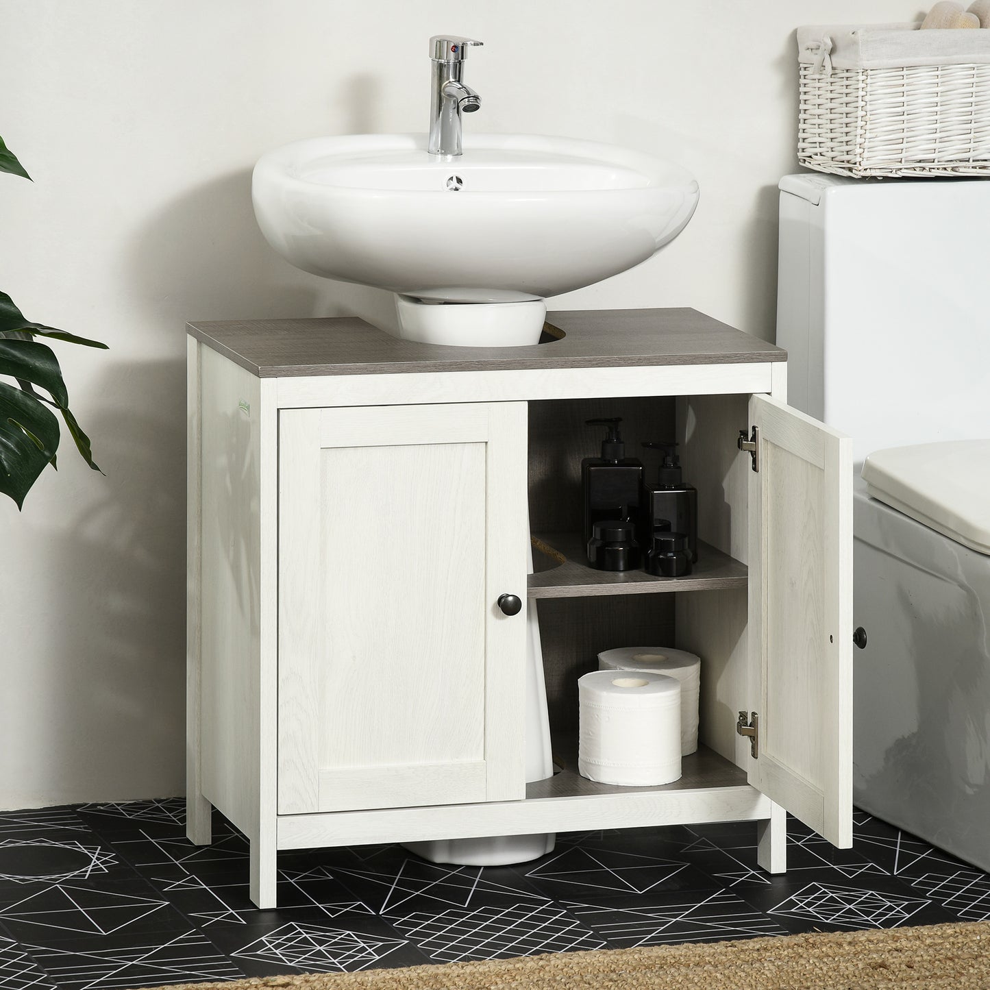 Modern Bathroom Sink Cabinet, Floor Standing Under Sink Cabinet, Freestanding Storage Cupboard with Adjustable Shelf