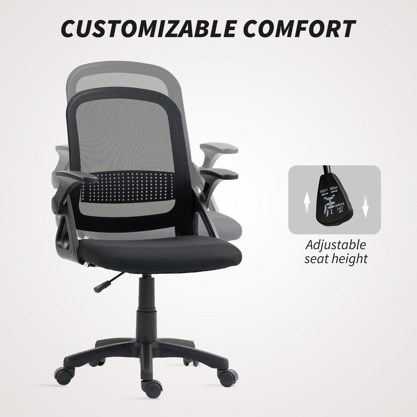 Breathable Mesh Office Chair, Ergonomic Swivel Computer Chair with Flip-up Armrests, Lumbar Back Support for Home/Office
