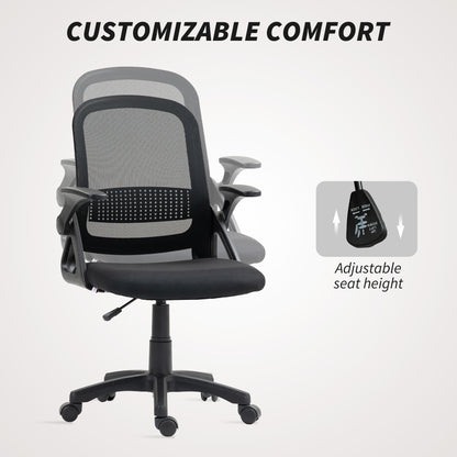 Breathable Mesh Office Chair, Ergonomic Swivel Computer Chair with Flip-up Armrests, Lumbar Back Support for Home/Office