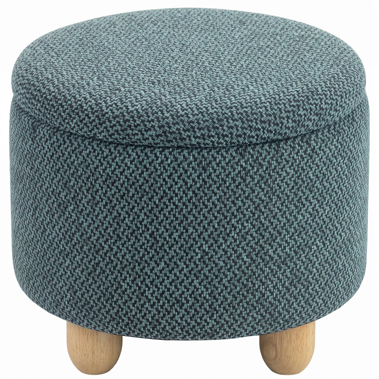 Storage Sitting Bench with Lid, Round Storage Ottoman with Rubberwood Legs, Dark Blue