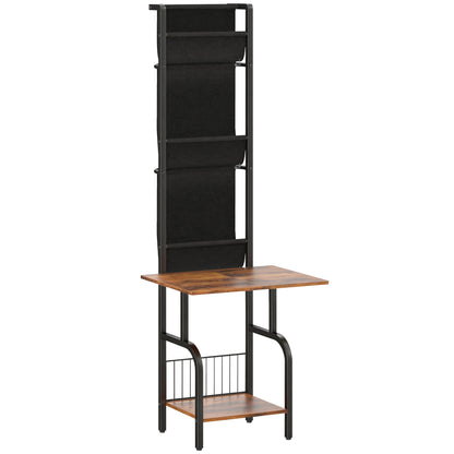 Vinyl Record Player Stand Record Storage with Player Stand Oxford Fabric Pockets Bottom Shelf Rustic Brown and Black