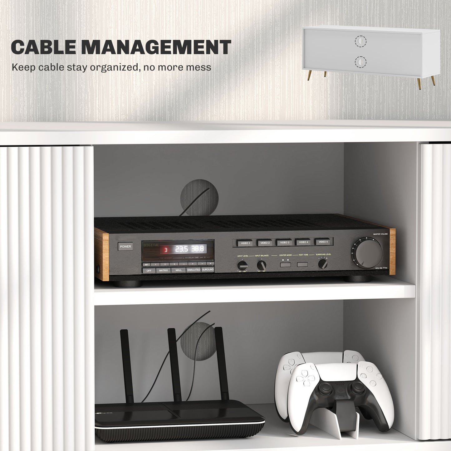 Modern TV Stand Cabinet for TVs up to 55", TV Unit with 2 Open Shelves and 2 Cabinets