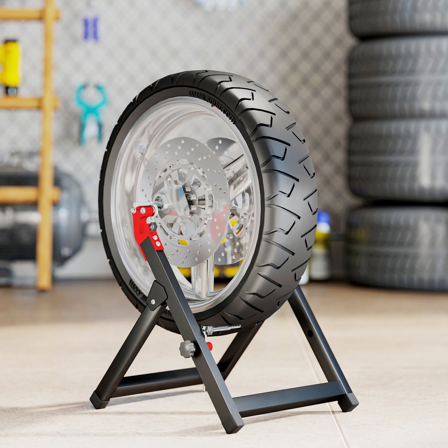 Foldable Motorcycle Wheel Balancer Truing Stand with Spoke Wrench, Steel Bike Tyre Rim Balancing Stand with Aluminium Shaft